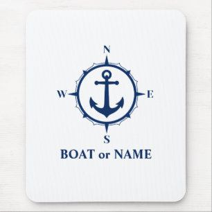 Tapis De Souris Ancre de boussole nautique Votre bateau ou nom Ble