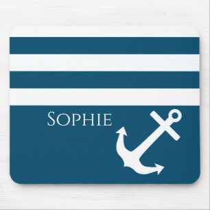 Tapis De Souris Ancre et rayures minimalistes Nautiques