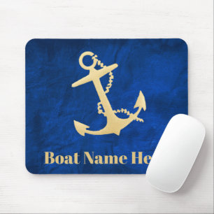 Tapis De Souris Ancre nautique dorée avec nom de bateau