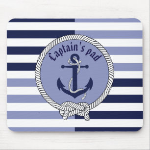 Tapis De Souris Ancre nautique/noeud du marin/capitaine/rayures