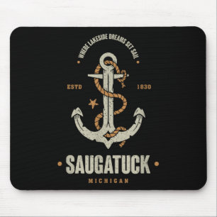 Tapis De Souris Ancre Rétro Vintage Saugatuck Michigan Bateau Sa