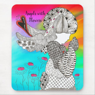Tapis De Souris Angel mignon et coloré avec Pad Souris Fleurs