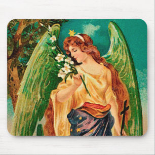 Tapis De Souris Angel tenant une branche florale