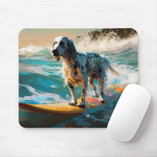 Tapis De Souris Anglais Setter Beach Surfing Painting (Avec souris)