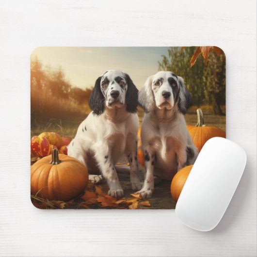 Tapis De Souris Anglais Setter Puppy Automne Citrouille de plaisir (Avec souris)