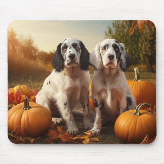 Tapis De Souris Anglais Setter Puppy Automne Citrouille de plaisir (Devant)