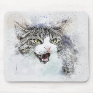 Tapis De Souris Angry Kitty ABSTRAIT Aquarelle