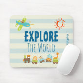 Tapis De Souris Animal Toy Train and Airplane on Stripes (Avec souris)
