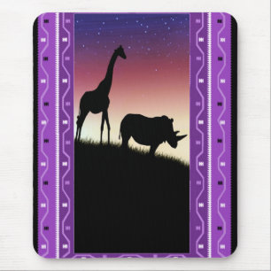 Tapis De Souris Animaux africains au coucher du soleil