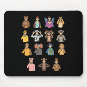 Tapis De Souris Animaux ASL Gesture mains Sourdes Perte auditive A