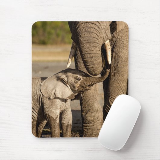 Tapis De Souris Animaux de bébés cutest | Baby Elephant & Mama (Avec souris)