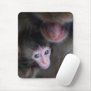 Tapis De Souris Animaux de bébés cutest Bébé Macaque singe et mè
