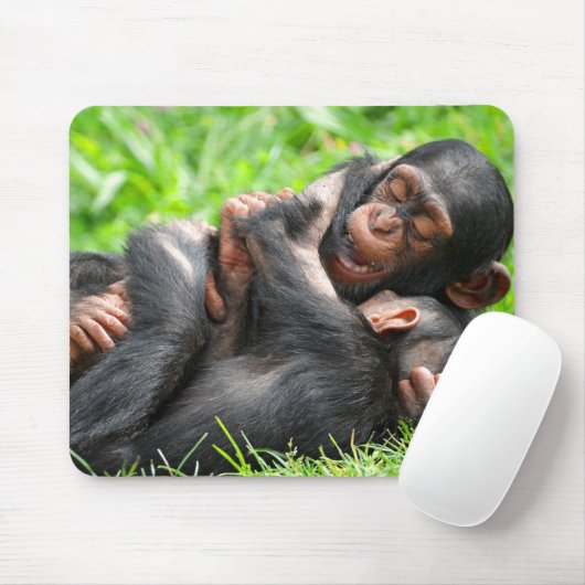 Tapis De Souris Animaux de bébés cutest | Deux jeunes chimpanzés (Avec souris)