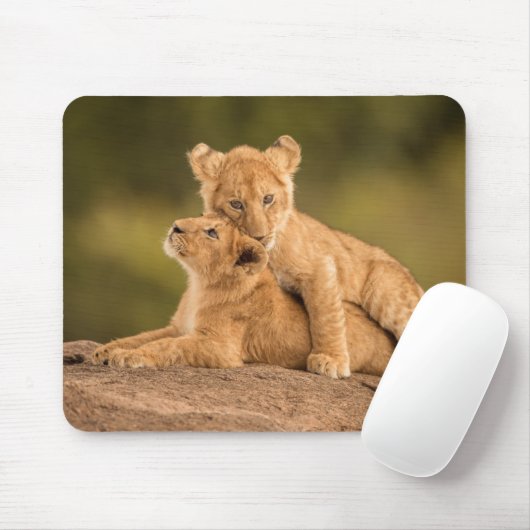 Tapis De Souris Animaux de bébés cutest | Deux Lions Cubs (Avec souris)