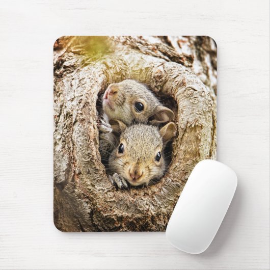 Tapis De Souris Animaux de bébés cutest | Écureuils curieux (Avec souris)