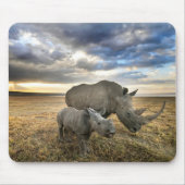 Tapis De Souris Animaux de bébés cutest | White Rhino & Calf (Devant)