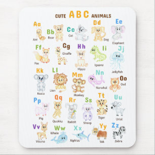 Tapis De Souris Animaux de l'alphabet ABC Animaux mignons