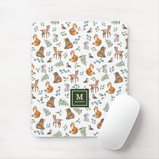Tapis De Souris Animaux forestiers élégants Motif de verdure (Avec souris)