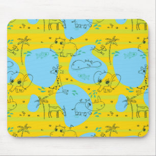 Tapis De Souris Animaux jouant l'arrière - plan de motif de béb