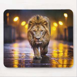 Tapis De Souris Animaux Lions Dans La Rue À L'Extérieur