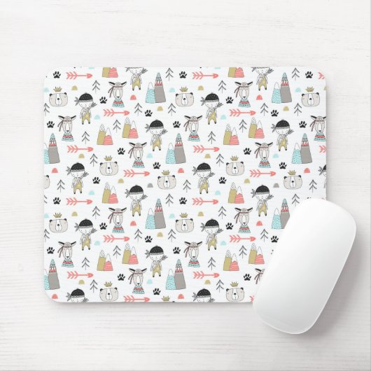 Tapis De Souris Animaux mignons de région boisée et motif indien (Avec souris)