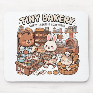 Tapis De Souris Animaux mignons préparant des cupcakes et du pain
