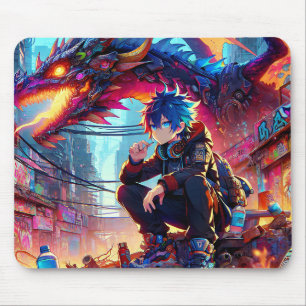 Tapis De Souris Anime Boy et Dragon dans un monde dystopique