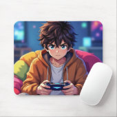 Tapis De Souris Anime Boy jouant jeu vidéo (Avec souris)