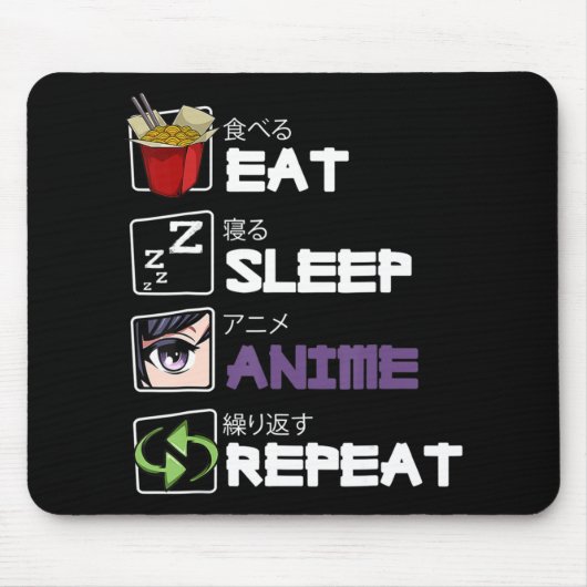 Tapis De Souris Anime de sommeil de manger Répéter Kawaii Otaku Ma (Devant)