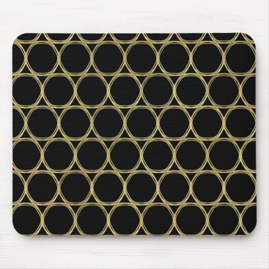 Tapis De Souris Anneaux d'or sur Black Modern Chic (Devant)
