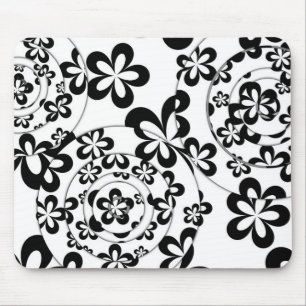 Tapis De Souris Anneaux et fleurs noirs et blancs