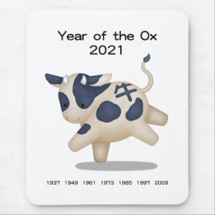 Tapis De Souris Année de l'Ox Cute Zodiac Animal 2021