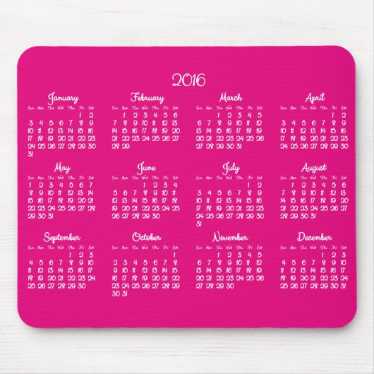 Tapis De Souris Annuel Rose 2016 Calendrier Pads souris (Devant)