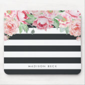 Tapis De Souris Antique Peony rose et bande de charbon (Devant)