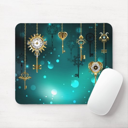 Tapis De Souris Antique Skeleton Keys on Green Background (Avec souris)