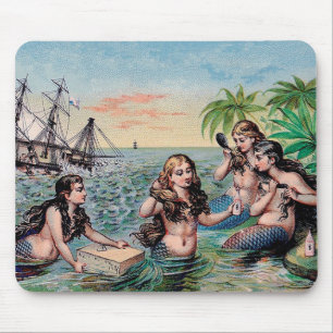 Tapis De Souris Antique Victoriens Sirènes Trésor Navire Vintage