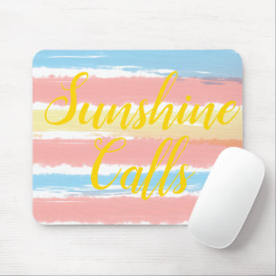 Tapis De Souris Appels soleil bleu rose rayures jaune Aquarelle