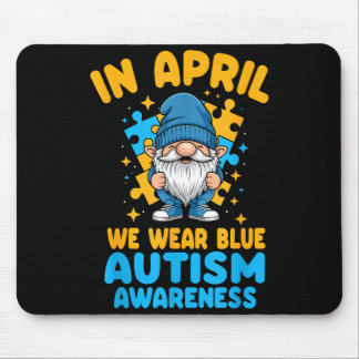 Tapis De Souris April wear blue autism acceptance gnome puzzle 