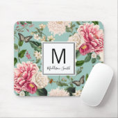 Tapis De Souris Aqua and Pink Floral Flower Garden Ajouter votre n (Avec souris)