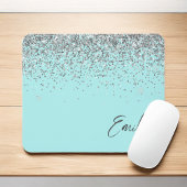 Tapis De Souris Aqua bleu Turquoise Parties scintillant argent Mon