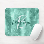 Tapis De Souris Aqua Blue Geometric Brushed Metal Script Monogram (Avec souris)