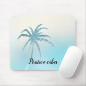 Tapis De Souris Aqua Blue Glitzy Sparkle Tropical Palm Tree (Avec souris)