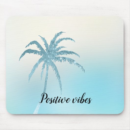 Tapis De Souris Aqua Blue Glitzy Sparkle Tropical Palm Tree (Devant)