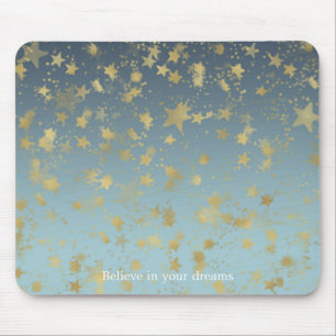 Tapis De Souris Aqua Blue Gold Ombre Stars Croyez en vos rêves