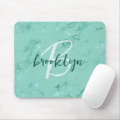 Tapis De Souris Aqua Blue Marble Foil Script Monogram (Avec souris)