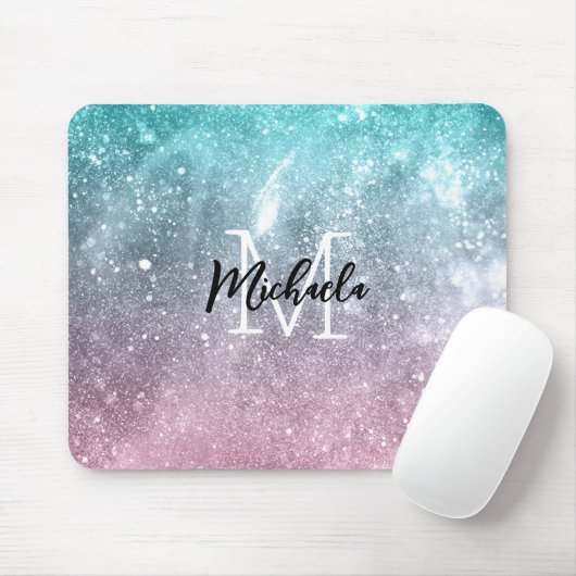 Tapis De Souris Aqua blue Pink ombre mer galaxie abstraite Monogra (Avec souris)