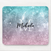 Tapis De Souris Aqua blue Pink ombre mer galaxie abstraite Monogra (Devant)