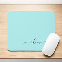 Aqua Blue Turquoise Girl Script Monogramme Nom Mod