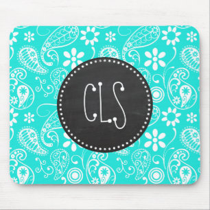 Tapis De Souris Aqua Color Paisley; Floral; Retro Chalkboard