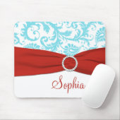 Tapis De Souris Aqua et Damas blanc, Faux Red Ribbon Mousepad (Avec souris)